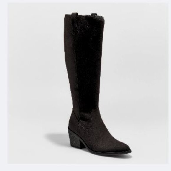 Universal Thread tall black cowboy western boots vegan suede - Picture 1 of 2